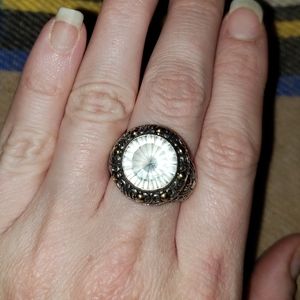 Green amethyst solid sterling silver dome ring